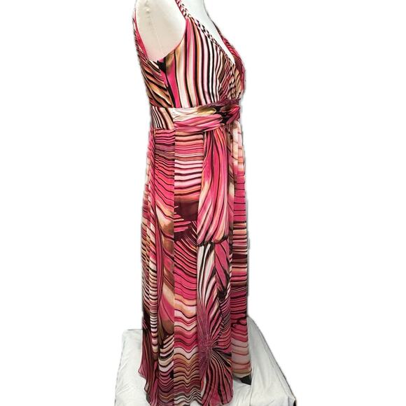 Coldwater Creek 100% Silk Flowy Wrap Bodice Empire Maxi Dress Glam Pink Women 8 - Picture 3 of 10